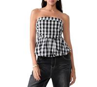 Women Y2K Tie Front Tube Top Sexy Strapless Ruffle Hem Peplum Bandeau Top Summer Cute Going Out Top Tank Top (F-Black, M)