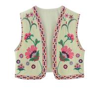 Women Y2K Vintage Embroidered Waistcoat Floral Gilets Open Front Sleeveless Cardigan Boho Summer Short Vest French Fashion Flower Embroidered Cardigan Sleeveless Cotton Vest Vests Top