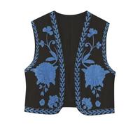 Women Y2K Vintage Embroidered Waistcoat Floral Gilets Open Front Sleeveless Cardigan Boho Summer Short Vest French Street Flower Embroidery Exquisite Cardigan Sleeveless Cotton Vest
