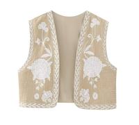 Women Y2K Vintage Embroidered Waistcoat Floral Gilets Open Front Sleeveless Cardigan Boho Summer Short Vest French Street Flower Embroidery Exquisite Cardigan Sleeveless Cotton Vest