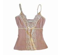 Women Y2K Vintage Lace Trim Cami Top 2000s Aesthetic Slim Fit Milkmaid Vest Cottage Crop Tank Top Coquette Clothes, A Pink, S