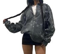 Women Y2K Zip Up Hoodies Star Graphic Printed Oversized Sweatshirts Vintage Long Sleeve 90s Aesthetic Harajuku Jackets Streetwear (Dark Gray, Large)