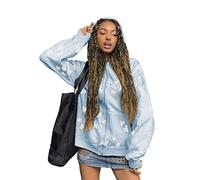 Women Y2K Zip Up Hoodies Star Graphic Printed Oversized Sweatshirts Vintage Long Sleeve 90s Aesthetic Harajuku Jackets Streetwear (Blue, Medium)