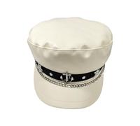 Women Yacht Captain Sailor Hat PU Newsboy Cap Painter Cabbie Paperboy Peaked Beret Cap Beige