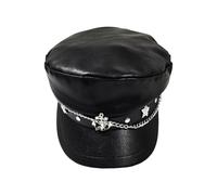Women Yacht Captain Sailor Hat PU Newsboy Cap Painter Cabbie Paperboy Peaked Beret Cap Black