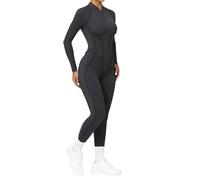 Women Yoga Jumpsuit Sports Romper Long Sleeve Unitard Stretchy Playsuit Zip Up Workout Outfit Slim Fit One Piece Smooth Touch Bodysuit Fitness Sportswear Daily Wear (Grey,S)