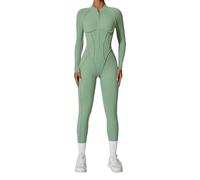 Women Yoga Jumpsuit Sports Romper Long Sleeve Unitard Stretchy Playsuit Zip Up Workout Outfit Slim Fit One Piece Smooth Touch Bodysuit Fitness Sportswear Daily Wear (Green,S)