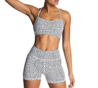 Women Yoga Outfits 2 Piece Workout Sets High Waist Running Biker Shorts with Adjustable Sport Bra Set Gym Clothes Tracksuit Polka Dot White Small