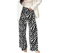 Women Zebra Print High Waist Draped Wide Leg Loose Fit Pants with Pockets-Casual Loose Comfy Stretchy Palazzo Trousers for Daily Wear (S)