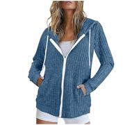 Women Zip up Hoodie Knitted Cardigans Jacket Long Sleeve Hooded Sweatshirt with Pockets Ladies Autumn Winter Zipper Jackets Comfort Ribbed Knit Coat Knitwear Soft Casual Loose Cardigan Loungewear