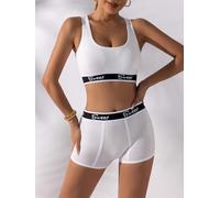Women Zipper Front Sports Bra Set Love Print Lingerie with Matching Shorts Soft Stretch Comfortable Activewear