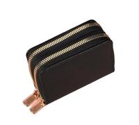 Women Zipper Short Style Purse LycheePattern Large Capacity Multi CaroSlot(Black)