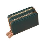 Women Zipper Short Style Purse LycheePattern Large Capacity Multi CaroSlot(Blackish Green)