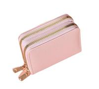 Women Zipper Short Style Purse LycheePattern Large Capacity Multi CaroSlot(Pink)
