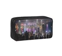 Womeng Aerial Night of View Hong Kong Print Adults Spacious Pen Case Large-Capacity Stationery for Office Home Organizer Pouch