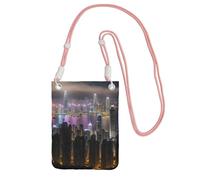 WOmeng Aerial Night of View Hong Kong Print Mobile Pouch Phone Crossbody Bag Water-Resistant Travel Hiking Shopping Daily Use