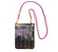 WOmeng Aerial Night of View Hong Kong Print Mobile Pouch Phone Crossbody Bag Water-Resistant Travel Hiking Shopping Daily Use