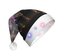 WOmeng Aerial Night Of View Hong Kong Print Unisex Adult Christmas Hat With Lights Holiday Accessory Santa Hats For Xmas Party