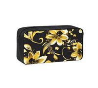 Womeng Black and Gold Flowers Print Adults Spacious Pen Case Large-Capacity Stationery for Office Home Organizer Pouch