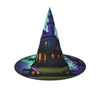 WOmeng Black Haunted Mansion Print Halloween Witch Hat Carnival Costume Accessory Foldable Lightweight Cap Festivals