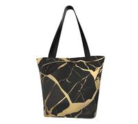 WOmeng black marble texture gold Print Summer Versatile Carry Shoulder Bag Travel Handbag Beach Daily Use Ample Storage