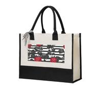 Womeng Black White Stripes Red Rose Flowers Print Eco-Friendly Canvas Tote Bag Large Capacity Daily Shopping Trips Weekend Getaways