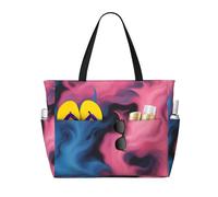 WOmeng blue and pink fire Print Foldable Beach Bag Convenience Tote Summer Vacation Picnic Camping Gym Daily Use