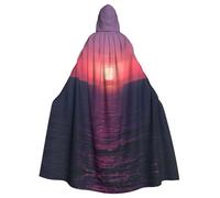 WOmeng Bright Moon At Sea Hippie Print Full Length Halloween Unisex Cloak Hooded Medieval Colors Costume Cosplay Party