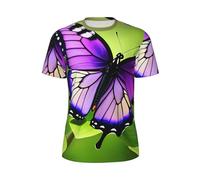 WOmeng Butterfly Purple Print Men Fashionable Short-Sleeved T-Shirt Running Fitness Routines Summer Activities