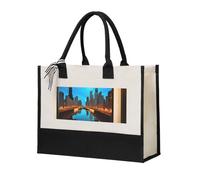 Womeng Chicago Reflected Print Eco-Friendly Canvas Tote Bag Large Capacity Daily Shopping Trips Weekend Getaways