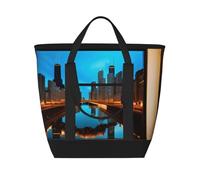 WOmeng Chicago Reflectedprint Tote Bag Large Capacity Insulated Waterproof Package Grocery Lunch Picnic Beach