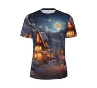 WOmeng Christmas Print Men Fashionable Short-Sleeved T-Shirt Running Fitness Routines Summer Activities Black