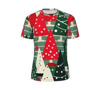 WOmeng Christmas Trees Print Men Fashionable Short-Sleeved T-Shirt Running Fitness Routines Summer Activities Black