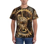 WOmeng Clock Gear Print Men Practicality Short Sleeve Comfortable T-Shirt Gym Daily Wear Moisture-Wicking Black