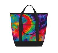 WOmeng Colorful Tie Dye Patternprint Tote Bag Large Capacity Insulated Waterproof Package Grocery Lunch Picnic Beach