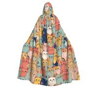 WOmeng Cute Cats In A Variety Of Colors Print Full Length Halloween Unisex Cloak Hooded Medieval Colors Costume Cosplay Party