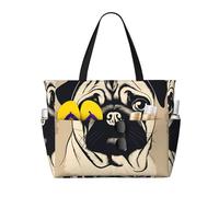 WOmeng Cute Pug Dog Print Foldable Beach Bag Convenience Tote Summer Vacation Picnic Camping Gym Daily Use