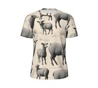 WOmeng Cute Sheep Lamb Print Men Fashionable Short-Sleeved T-Shirt Running Fitness Routines Summer Activities Black
