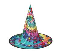 WOmeng Dancing Thanksgiving Bear Print Halloween Witch Hat Carnival Costume Accessory Foldable Lightweight Cap Festivals