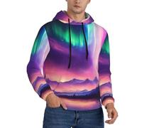 WOmeng Dark Northern Lights Print Mens Hooded Sweatshirts Warm Comfortable For Autumn Winter And Spring Pullover Black