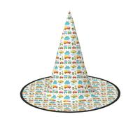 WOmeng Diversified Transportation Print Halloween Witch Hat Carnival Costume Accessory Foldable Lightweight Cap Festivals