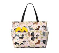 WOmeng dog flower Print Foldable Beach Bag Convenience Tote Summer Vacation Picnic Camping Gym Daily Use