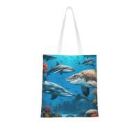 WOmeng Dolphins Sea Turtle Shark Octopus Coral Reef Print Reusable Bag Lightweight Bags Foldable Eco-Friendly All-Seasons Versatility Trendy