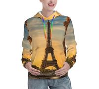 WOmeng Eiffel Tower Paris Autumn Print Autumn Winter Hoodies For Ladies And Girls Warm Pullover Sweatshirts Versatile Black