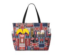 WOmeng England Symbols Print Foldable Beach Bag Convenience Tote Summer Vacation Picnic Camping Gym Daily Use