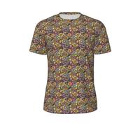 WOmeng Ethnic Circles Floral Pattern Print Men Fashionable Short-Sleeved T-Shirt Running Fitness Routines Summer Activities Black