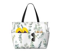 WOmeng Eucalyptus Leaves Print Foldable Beach Bag Convenience Tote Summer Vacation Picnic Camping Gym Daily Use