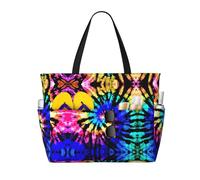 WOmeng Exotic Tribe Tie Dye Style Print Foldable Beach Bag Convenience Tote Summer Vacation Picnic Camping Gym Daily Use