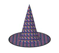 WOmeng Exotic Tribe Tie Dye Style Print Halloween Witch Hat Carnival Costume Accessory Foldable Lightweight Cap Festivals