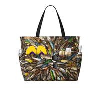 WOmeng Fishing Bait Print Foldable Beach Bag Convenience Tote Summer Vacation Picnic Camping Gym Daily Use
